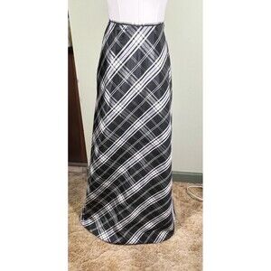 Lauren Ralph Lauren Womens Sz 6 Black White Plaid Polyester Taffeta Maxi Skirt